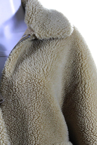 Zara Womens Zippered Collared Long Sleeved Sherpa Jacket Light Brown Size XS
