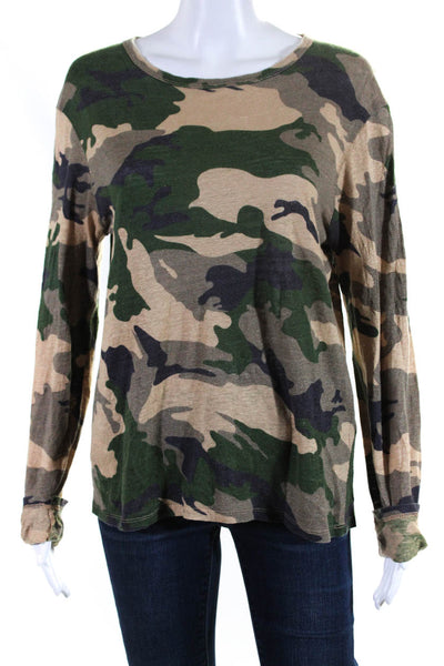 Zadig & Voltaire Womens Linen Camouflage Print Long Sleeve Top Green Size S
