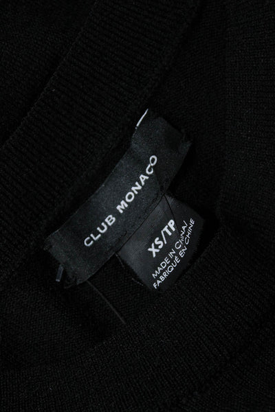 Club Monaco Womens Wool Knit Round Neck Long Sleeve Sweater Top Black Size XS