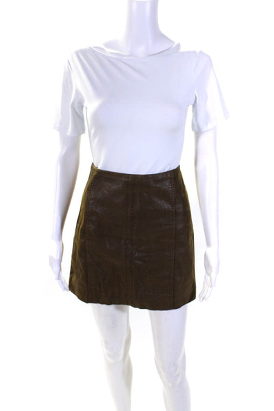 Free People Womens Lined Vegan Leather Zip Up Mini Skirt Green Size 6