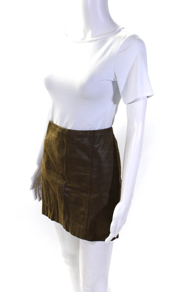 Free People Womens Lined Vegan Leather Zip Up Mini Skirt Green Size 6