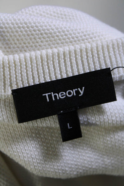 Theory Mens Cotton Round Neck Long Sleeve Pullover Sweater White Size L