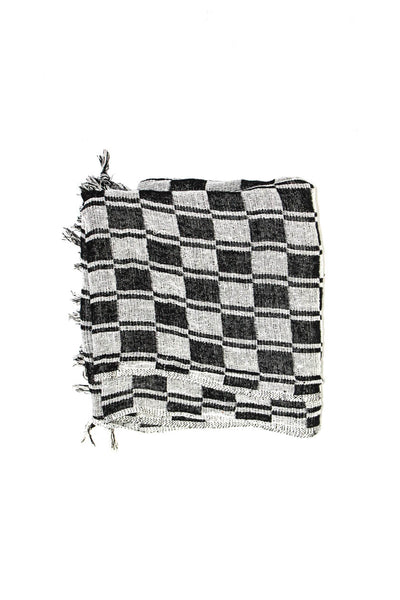 Isabel Marant Etoile Womens Silk Knit Check Print Scarf White Black Size 74IN