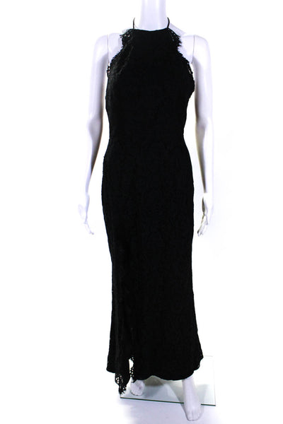Fame and Partners Womens Open Back Halter Side Slit Lace Gown Black Size 4