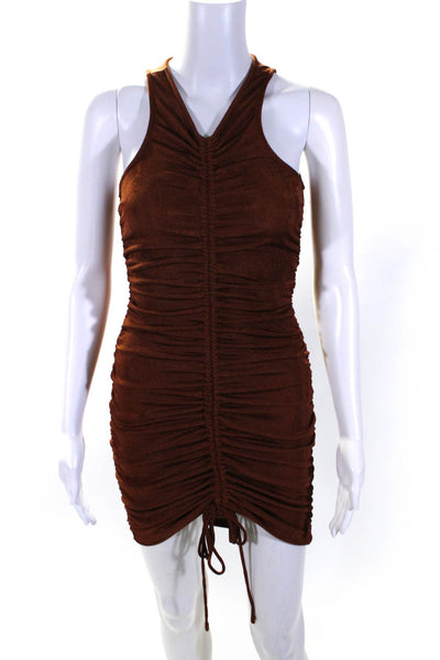 Isalis Womens Sleeveless V Neck Ruched Knit Sheath Dress Brown Size Small