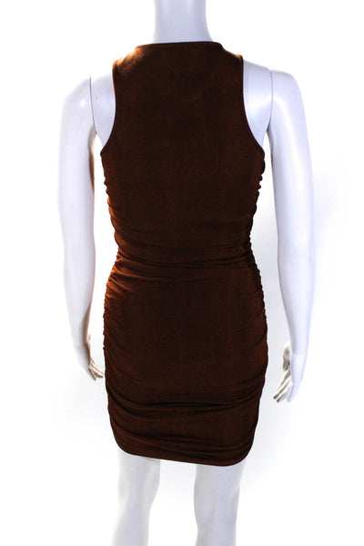 Isalis Womens Sleeveless V Neck Ruched Knit Sheath Dress Brown Size Small