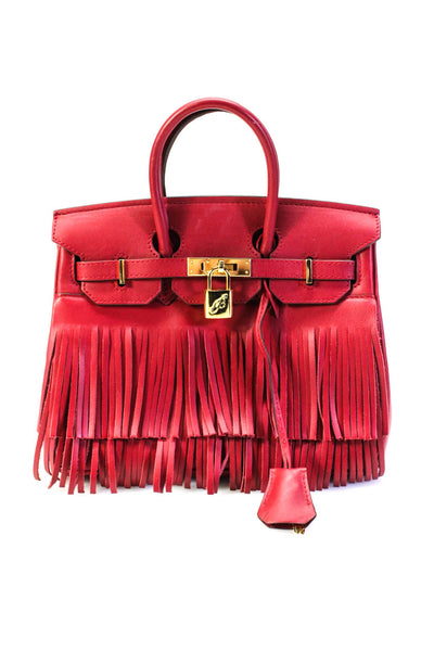 Timing By Bling Bling Sister Womens Double Handle Fringe Handbag Red Leather