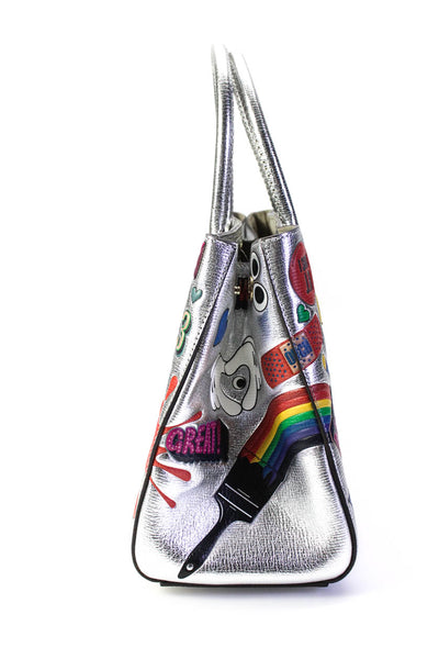 Anya Hindmarch Womens Metallic All Over Stickers Ebury Tote Handbag Silver Tone