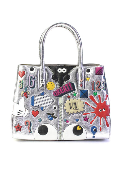 Anya Hindmarch Womens Metallic All Over Stickers Ebury Tote Handbag Silver Tone