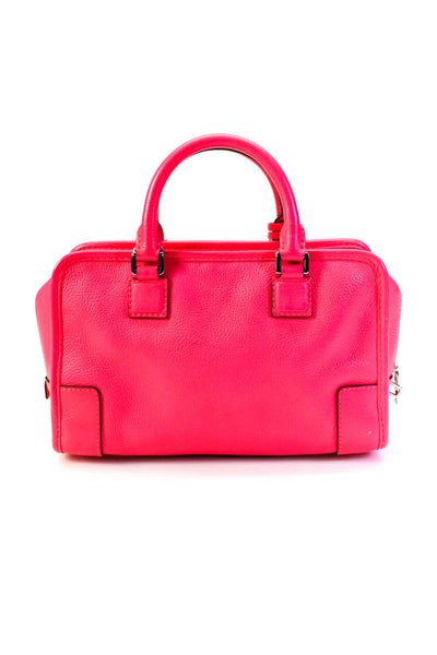 Loewe Womens Double Handle Grain Leather Amazona 28 Shoulder Handbag Neon Pink