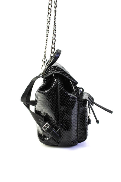 Prada Womens Vela Mini Snakeskin Backpack Chain Crossbody Handbag Black