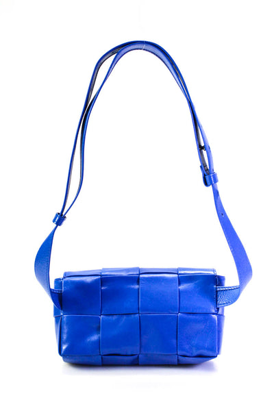 Bottega Veneta Womens Cassette Magnetic Flap Leather Belt Bag Handbag Blue