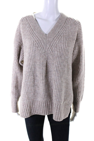 DH New York Womens Knit V-Neck Long Sleeve Pullover Sweater Beige Size XS