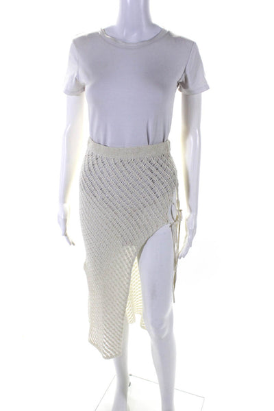 Camila Coelho Womens Cotton Knit Metallic Stretch Waist Maxi Skirt White Size XS