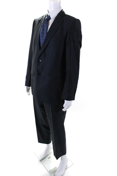 Zara Man Mens Dark Blue Striped Two Button Blazer Pants Suit Set Size 42