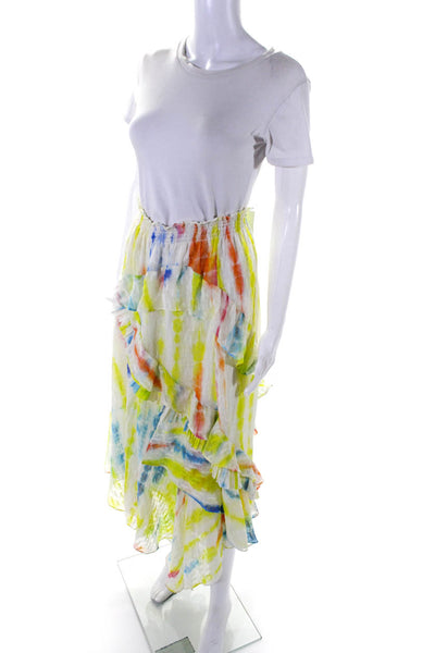 Tanya Taylor Womens Elastic Waistband Abstract Ruffled Silk Skirt White Multi 0