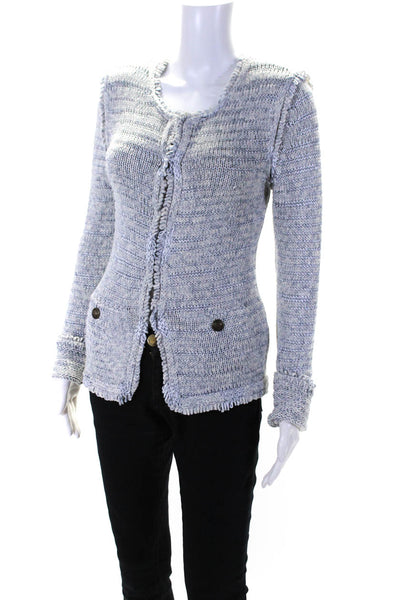 Intermix Womens Cotton Woven Texture Open Front Long Sleeve Cardigan Blue Size 2