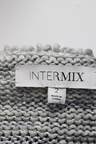Intermix Womens Cotton Woven Texture Open Front Long Sleeve Cardigan Blue Size 2