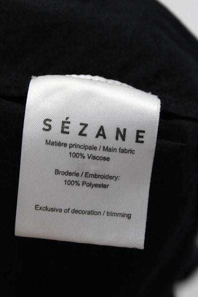 Sezane Womens Floral Embroider Long Sleeve A-Line Tiered Dress Black Size EUR34