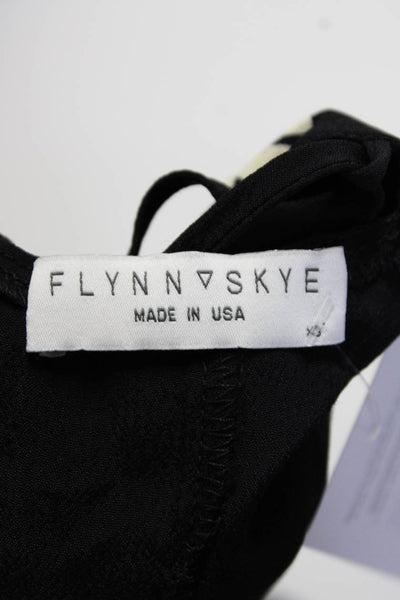 Flynn Skye Womens Floral Print V-Neck Lace-Up Zip Wide Jumpsuit Black Size XS