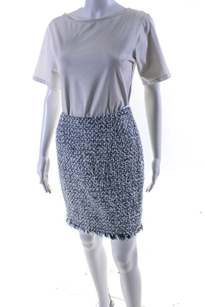 Escada Womens Blue Multi Textured Fringe Lined Knee Length Pencil Skirt Size 34