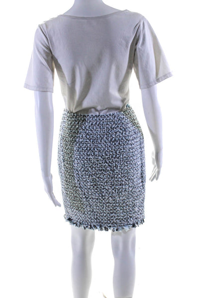 Escada Womens Blue Multi Textured Fringe Lined Knee Length Pencil Skirt Size 34