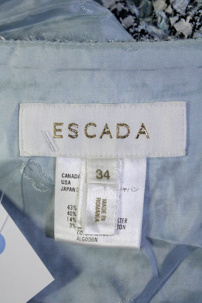 Escada Womens Blue Multi Textured Fringe Lined Knee Length Pencil Skirt Size 34