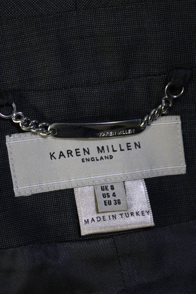 Karen Millen Womens Dark Gray Wool Three Button Blazer Shirt Suit Set Size 4