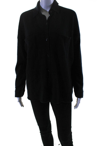 Naked Cashmere Womens Cashmere Long Sleeve Button Up Blouse Top Black Size S