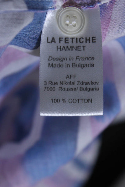 La Fetiche Womens Button Front Oversized Abstract Shirt Blue White Pink Small