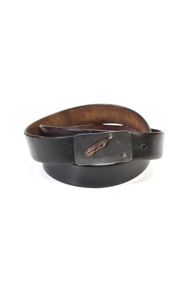 Goros Womens Interchangeable Saddle Leather Strap Feather Belt Brown Size Small