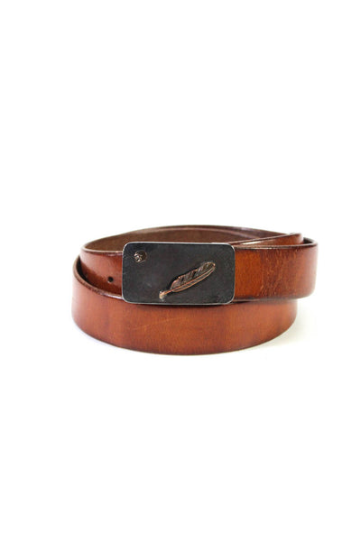 Goros Womens Interchangeable Saddle Leather Strap Feather Belt Brown Size Small