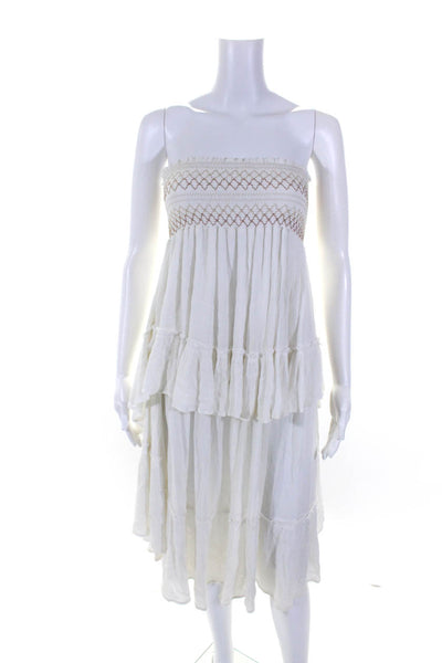 Surf Gypsy Womens Smocked Strapless A Line Maxi Dress White Size Small