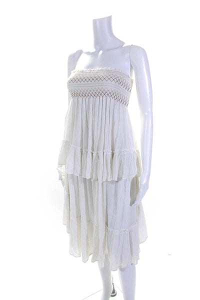 Surf Gypsy Womens Smocked Strapless A Line Maxi Dress White Size Small