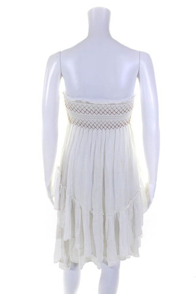 Surf Gypsy Womens Smocked Strapless A Line Maxi Dress White Size Small