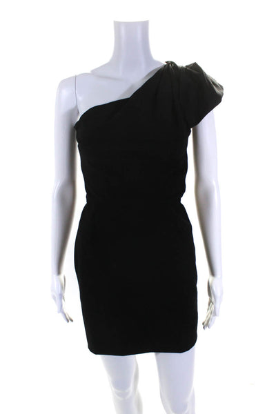 Valentino Techno Couture Womens Short Sleeves One Shoulder Dress Black Wool Size