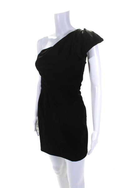 Valentino Techno Couture Womens Short Sleeves One Shoulder Dress Black Wool Size