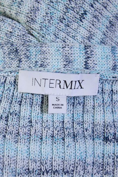 Intermix Womens Ribbed Button Down Cardigan Sweater Sky Blue Cotton Size Small