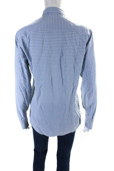 Ted Baker London Womens Geometric Long Sleeved Buttoned Shirt White Blue Size 2
