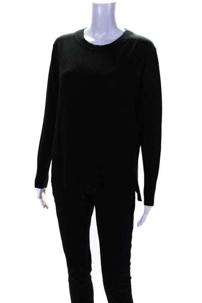 White + Warren Womens Long Sleeve Crew Neck Knit Sweatshirt Black Cotton Medium