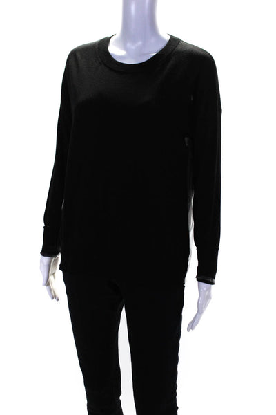 Alexander Wang Womens Mesh Trim Crew Neck Sweatshirt Black Wool Size Medium