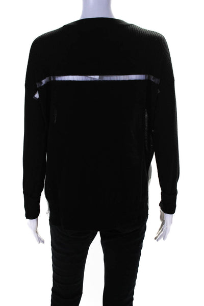 Alexander Wang Womens Mesh Trim Crew Neck Sweatshirt Black Wool Size Medium