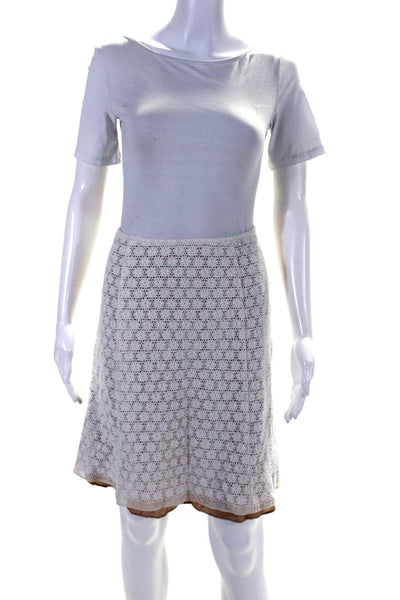 Sigrid Olsen Womens White/Brown Cotton Floral Lace Lines A-Line Skirt Size 10