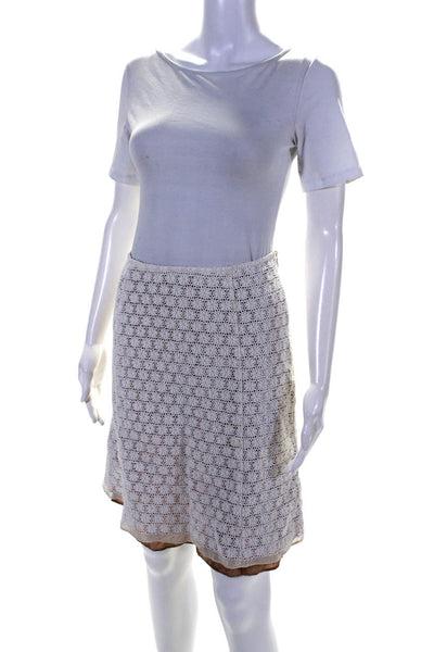 Sigrid Olsen Womens White/Brown Cotton Floral Lace Lines A-Line Skirt Size 10