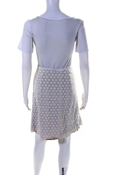 Sigrid Olsen Womens White/Brown Cotton Floral Lace Lines A-Line Skirt Size 10