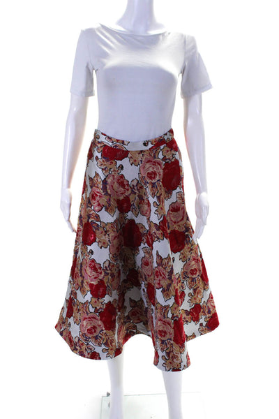 Rachel Antonoff Womens Back Zip Floral Jacquard A Line Skirt Gray Red Size 2