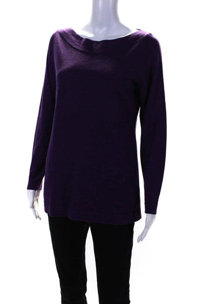 Eileen Fisher Womens Long Sleeve Scoop Neck Sweater Purple Wool Size Small