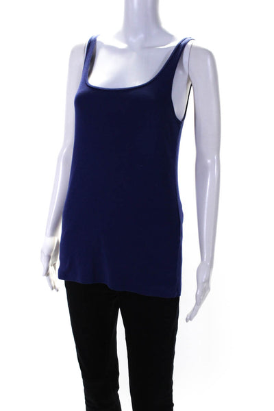 Eileen Fisher Womens Scoop Neck Knit Boxy Tank Top Navy Blue Cotton Size Medium