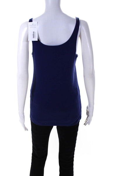 Eileen Fisher Womens Scoop Neck Knit Boxy Tank Top Navy Blue Cotton Size Medium