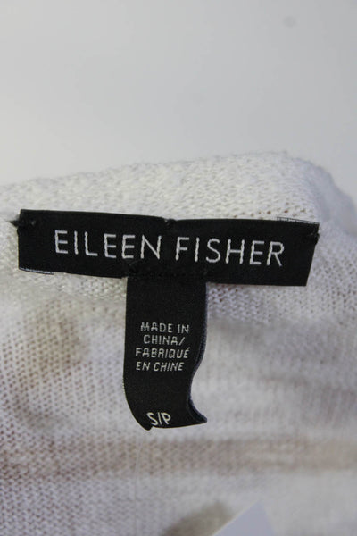 Eileen Fisher Womens Short Sleeve V Neck Striped Shirt White Beige Size Small